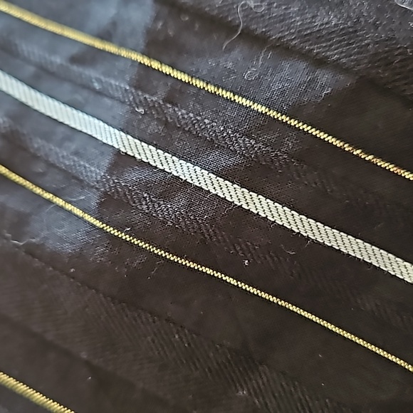 NEW Ann Taylor Black White Gold Metallic Stripe Flutter Sleeve Tie Neck Top XL - Picture 6 of 9